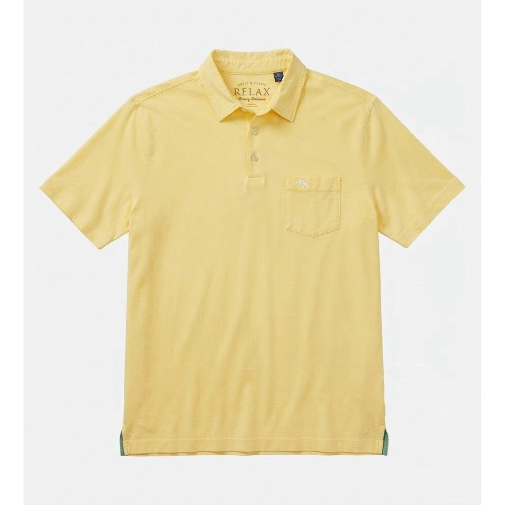 Tommy Bahama Men's M Yellow Pima Cotton Short Sleeve Pocket Polo Shirt Resort